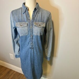 Chaps, Women's Denim Ombre, Long Sleeve, Button Top, Collared Midi Dress, SZ XS